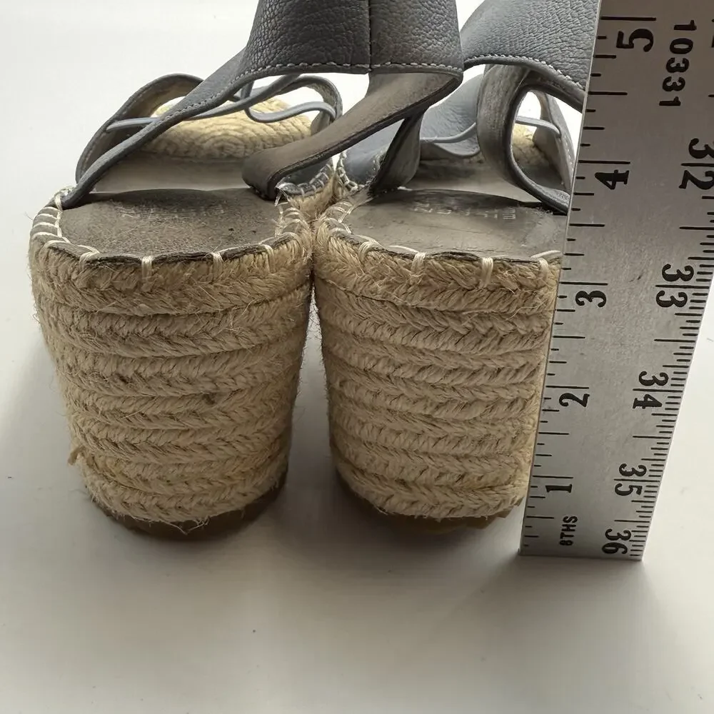 Eileen Fisher AGNES Blue Leather Espadrille Sandals WOMENS SIZE 9 Platform Wedge